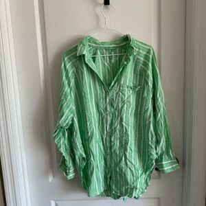 Aerie Mint and White Striped Button Down Shirt